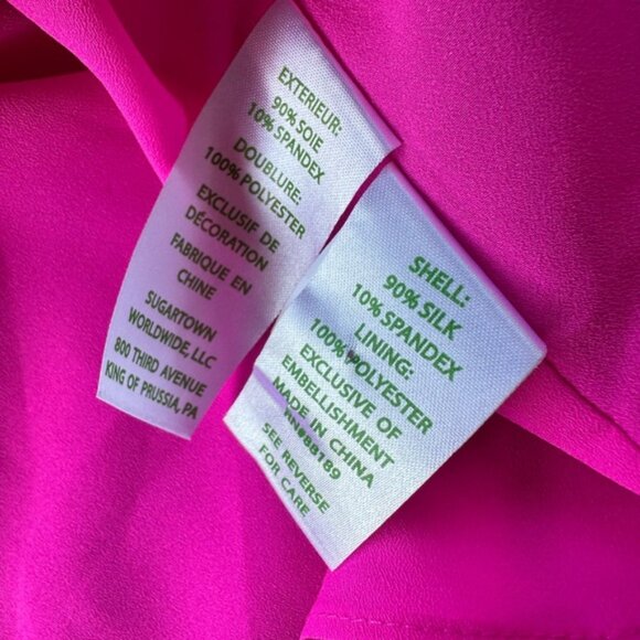 Lilly Pulitzer Avila Bright Pink Silk Gold Embellished Tie Sleeve Dress size M - Picture 9 of 9